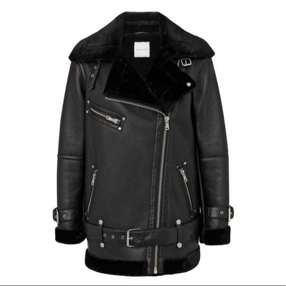 Avec Les Filles Faux Shearling Black Biker Jacket - Picture 4 of 14